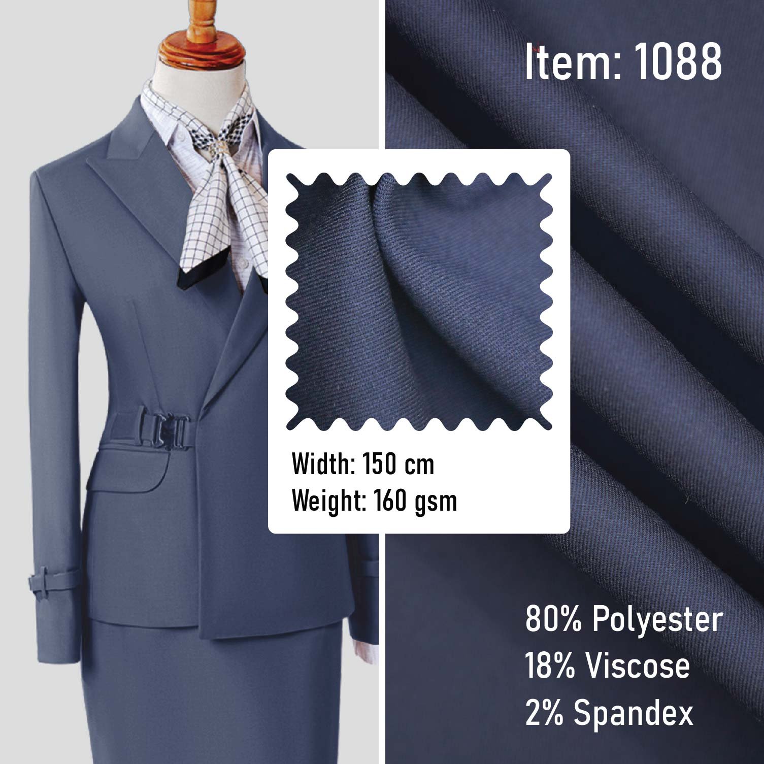 1088 Woven Fabric T/R/SP 80/18/2