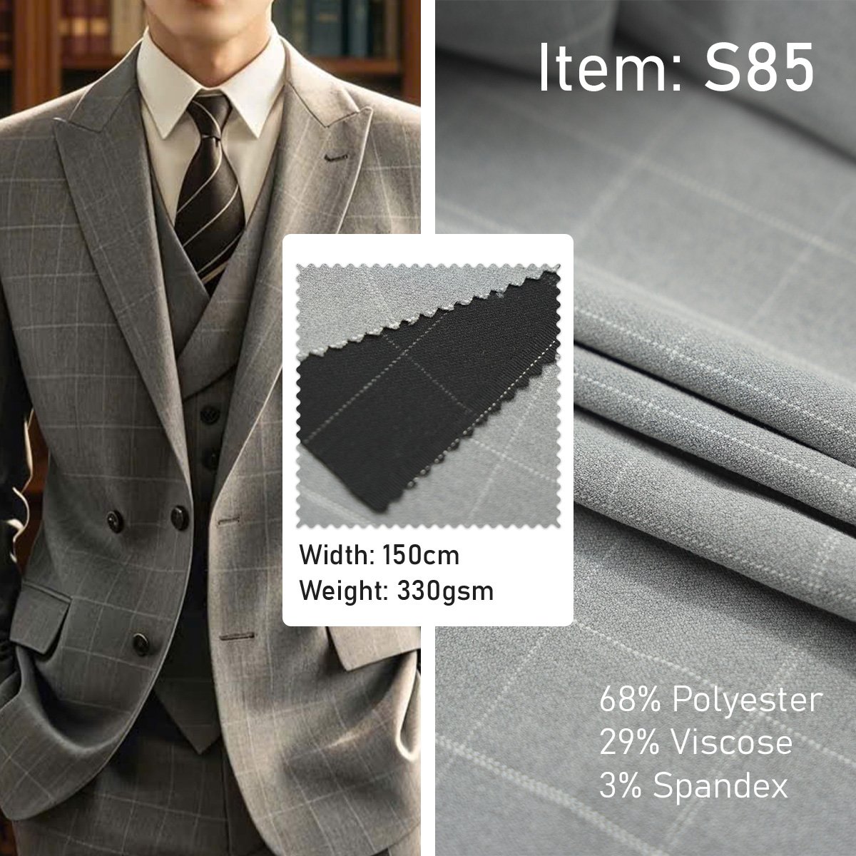 S85 Woven Fabric T/R/SP 68/29/3