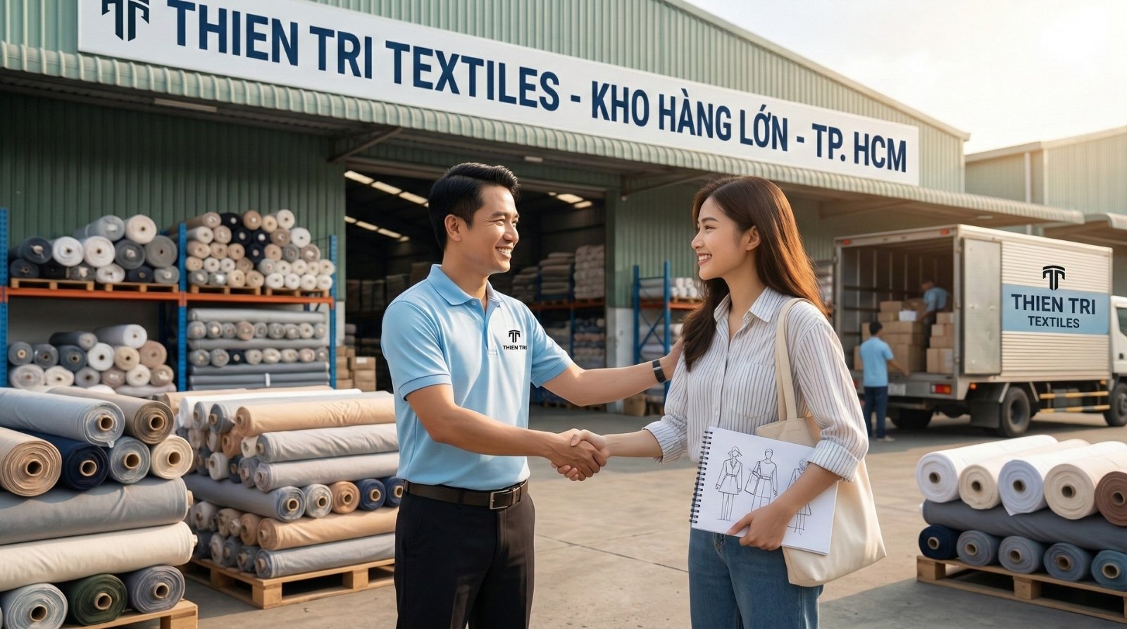 Nhân viên Thiên Trì và khách hàng tại kho hàng TP. HCM.