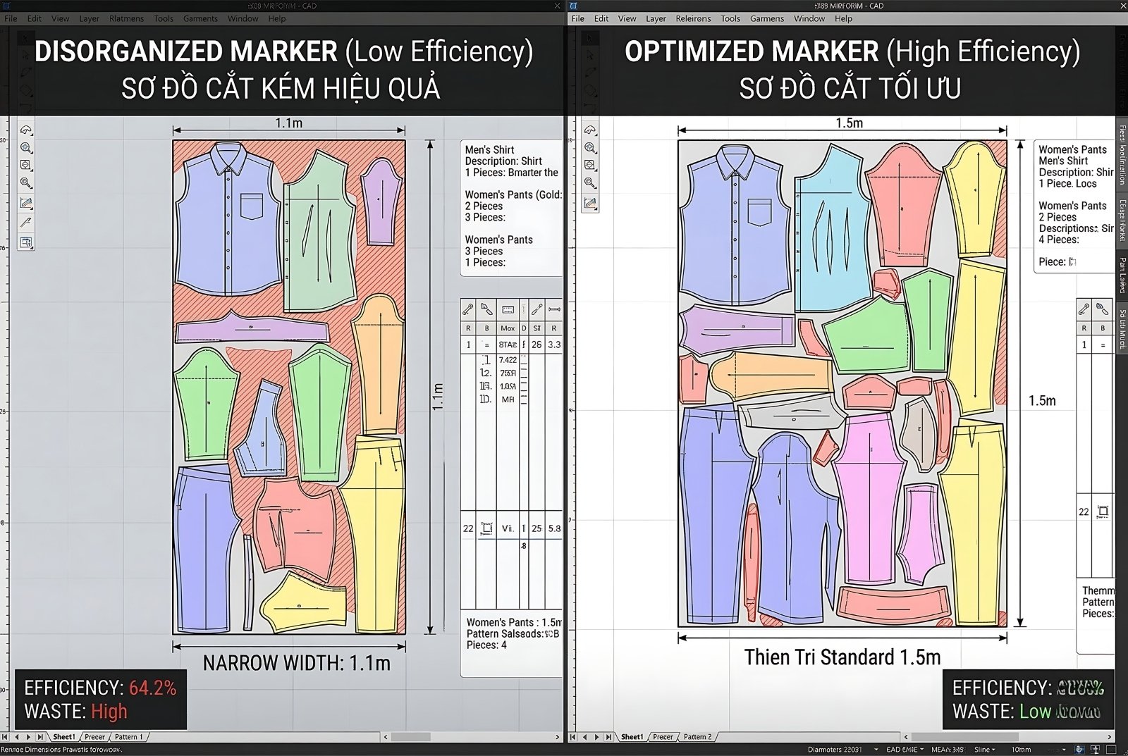 Phân tích sự lãng phí nguyên liệu do độ co rút vải không ổn định.