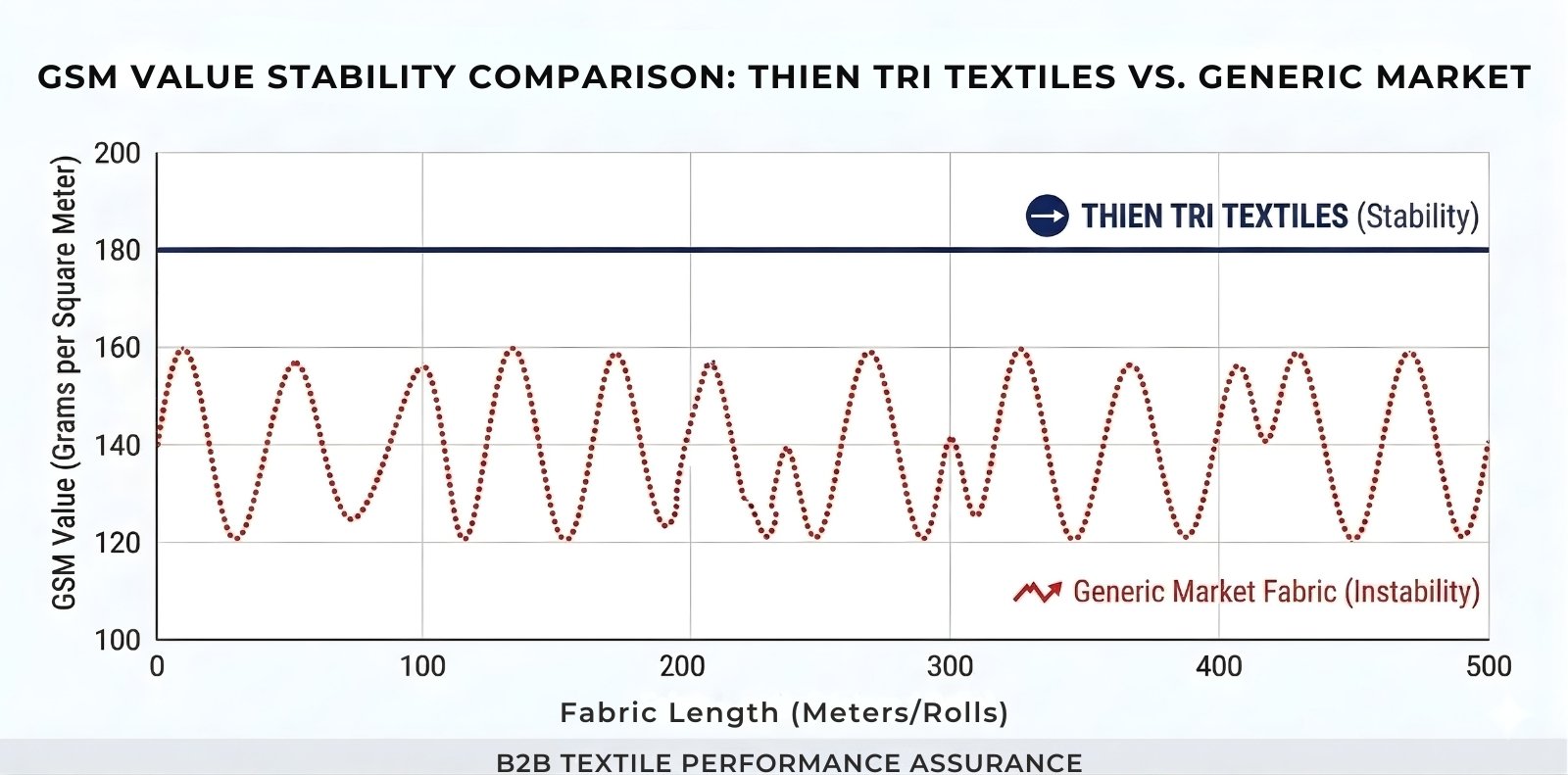 Biểu đồ kỹ thuật so sánh độ ổn định GSM: Đường tiệm cận phẳng của Thiên Trì giúp bảo vệ phom dáng thiết kế.